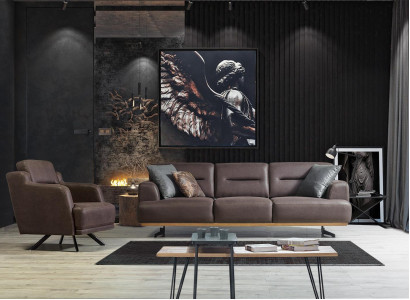 Sofa 3-seater + armchair living room sofa armchair leather furniture luxury set